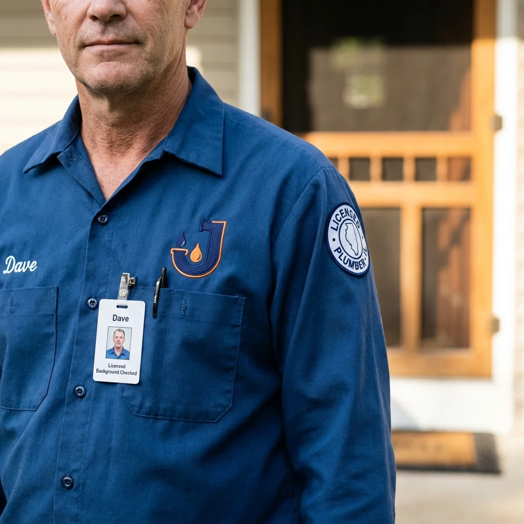 Licensed plumber showing ID badge in Renton, WA