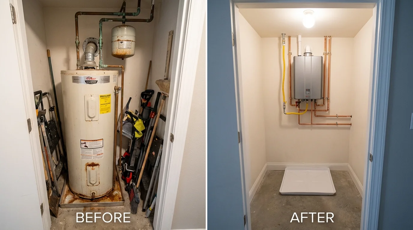 Tank water heater versus wall-mounted tankless unit comparison for Renton, WA homeowners