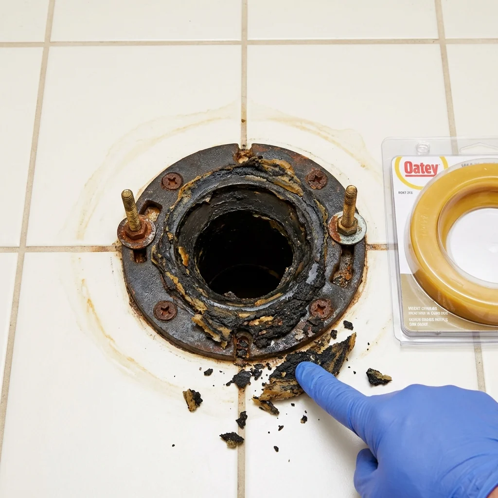 Failed wax ring showing water seepage at the base of a toilet in a Renton, WA home