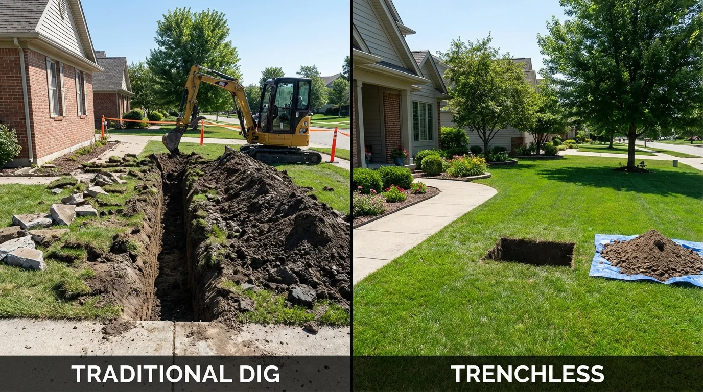 Trenchless sewer repair with minimal yard damage versus traditional excavation in Renton, WA